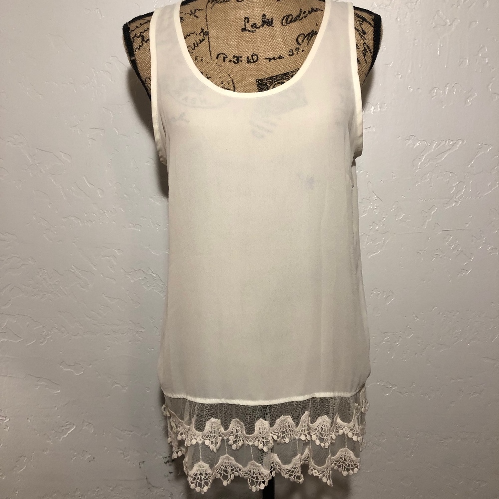 Charming Charlie lace hem blouse, size medium
